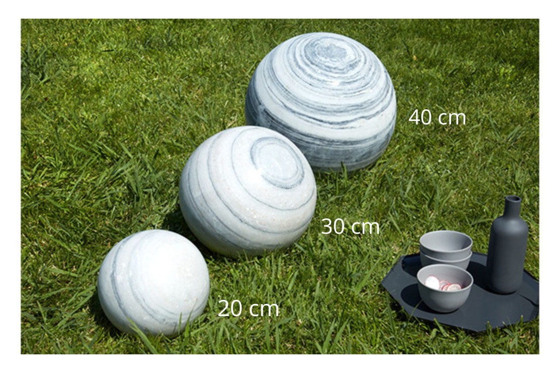 Boule sphère déco jardin marbre blanc et noir-3 tailles