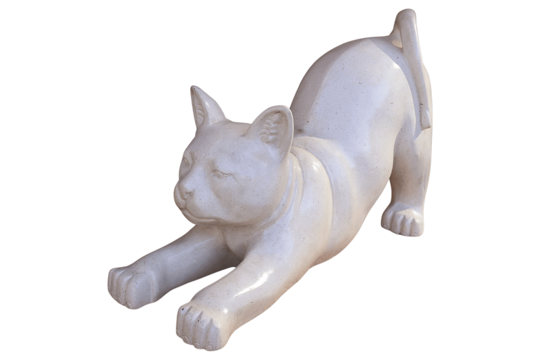 Statue Chat en Terrazzo Blanc - H. 32 cm