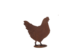 Poule en métal rouillé à poser au jardin