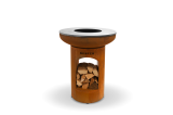 Brasero acier corten avec range bûches