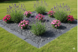 massif fleuri couvert en paillage gravier noir mat 15/25