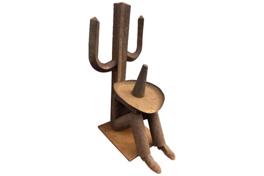 Sculpture Mexicain Cactus Métal Rouillé H. 155 cm