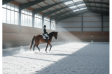 Manège couvert pour équitation , sol couvert de sable blanc 0/2mm
