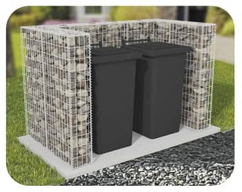 mur en gabion pour cacher des poubelles